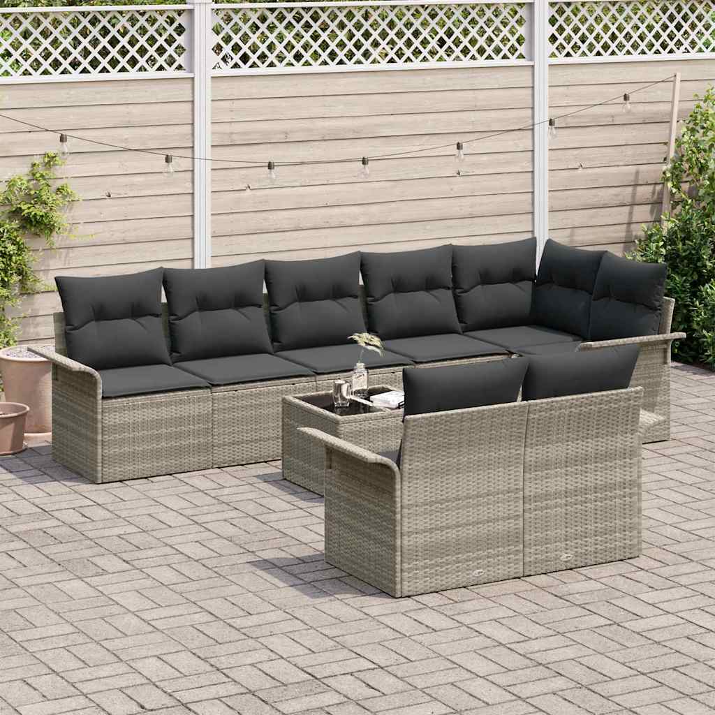 Havesofa Sæt med pude 9 pcs Lysegrå Poly rattan