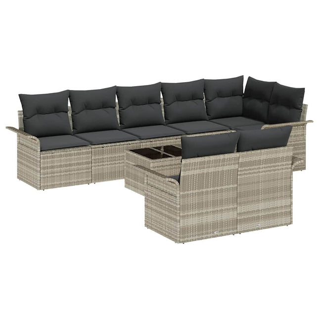 Havesofa Sæt med pude 9 pcs Lysegrå Poly rattan
