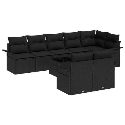 Havesofa Sæt med pude 9 pcs Sort Poly rattan