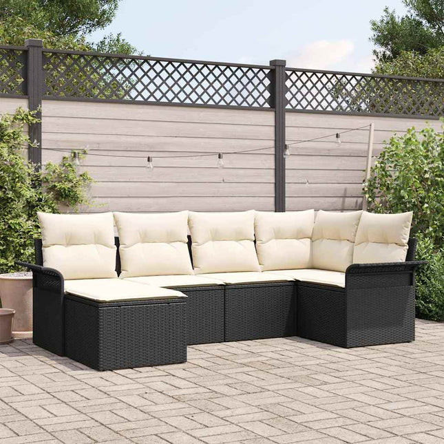 Havesofa Sæt 6 stk. Sort polyrattan