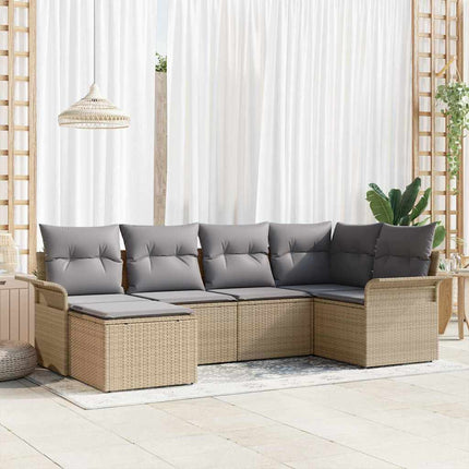 Havesofa Sæt med pude 6 pcs Beige polyrattan