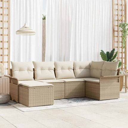 Havesofa Sæt med pude 6 pcs Beige polyrattan