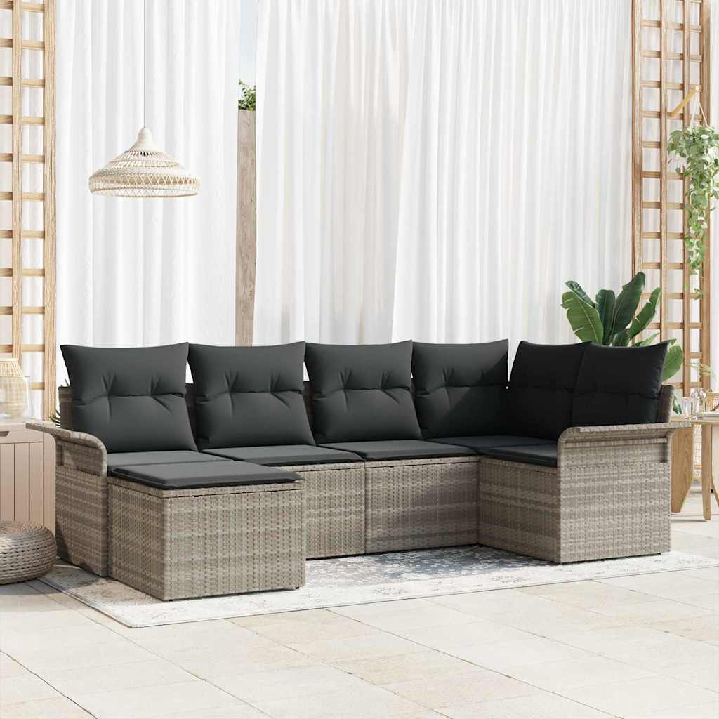 Havesofa Sæt med pude 6 pcs Lysegrå polyrattan