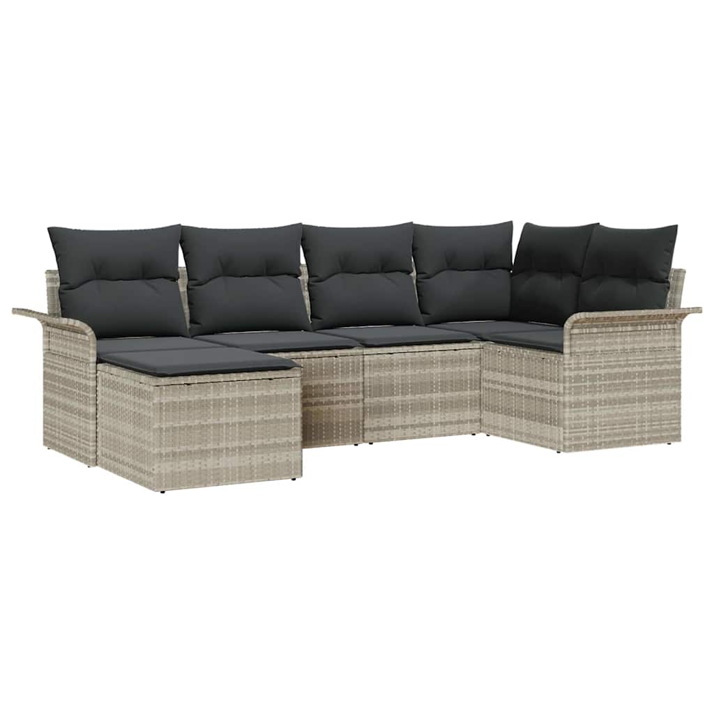 Havesofa Sæt med pude 6 pcs Lysegrå polyrattan