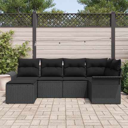 Havesofa Sæt med pude 6 pcs Sort polyrattan