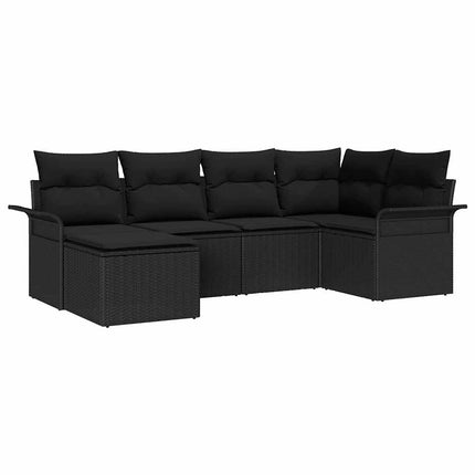 Havesofa Sæt med pude 6 pcs Sort polyrattan