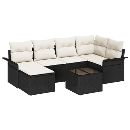 Havesofa Sæt 7 stk. Sort polyrattan