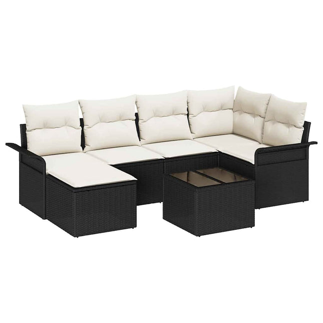 Havesofa Sæt 7 stk. Sort polyrattan