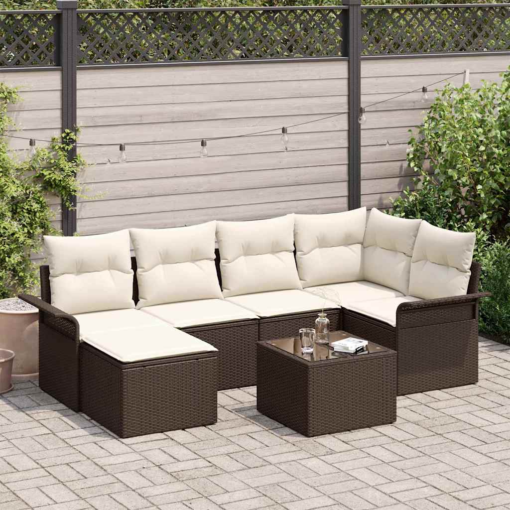 Havesofa Sæt med pude 7 pcs Brun Poly rattan