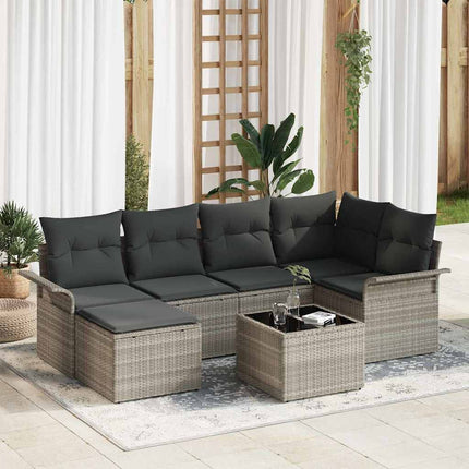 Havesofa Sæt med pude 7 pcs Lysegrå Poly rattan
