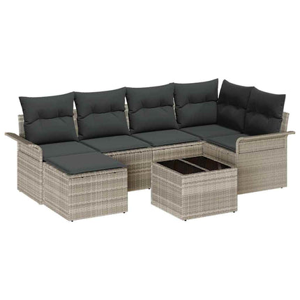 Havesofa Sæt med pude 7 pcs Lysegrå Poly rattan