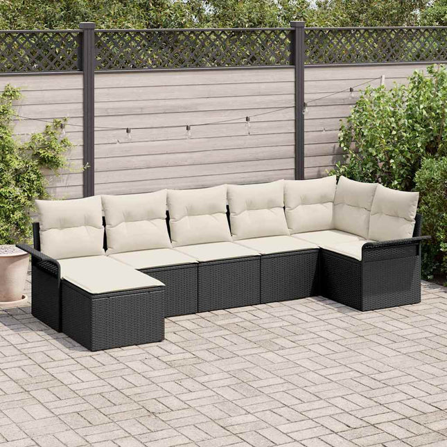 Havesofa Sæt med pude 7 pcs Sort polyrattan