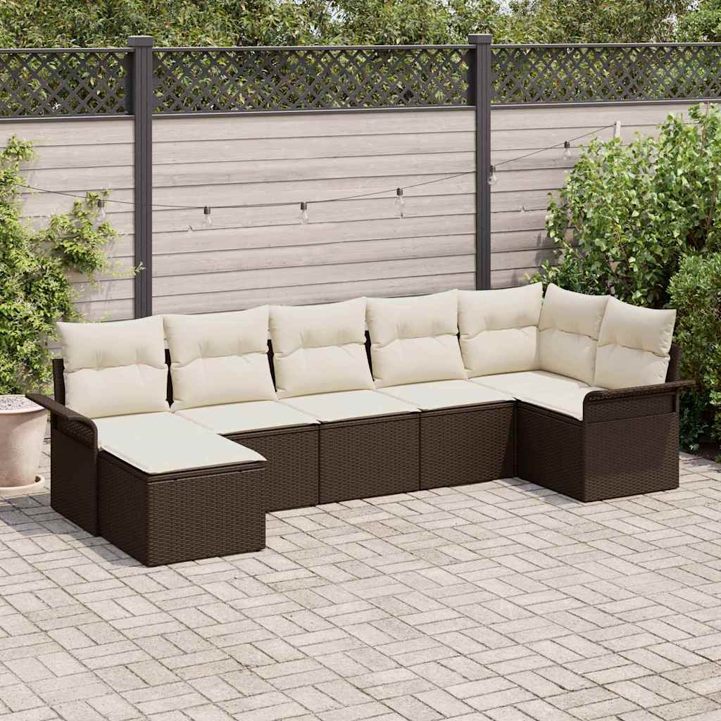 Havesofa Sæt med pude 7 pcs Brun polyrattan
