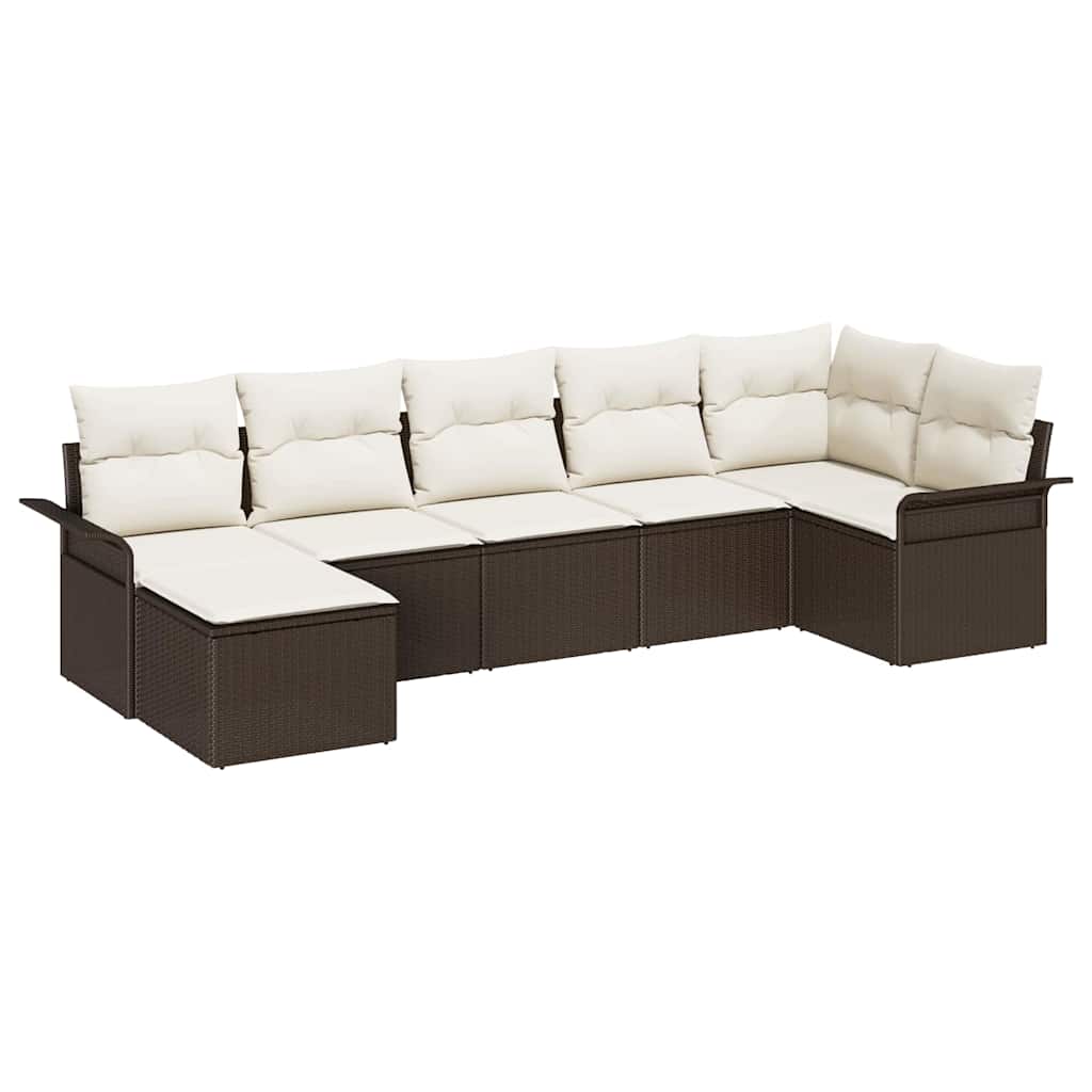Havesofa Sæt med pude 7 pcs Brun polyrattan