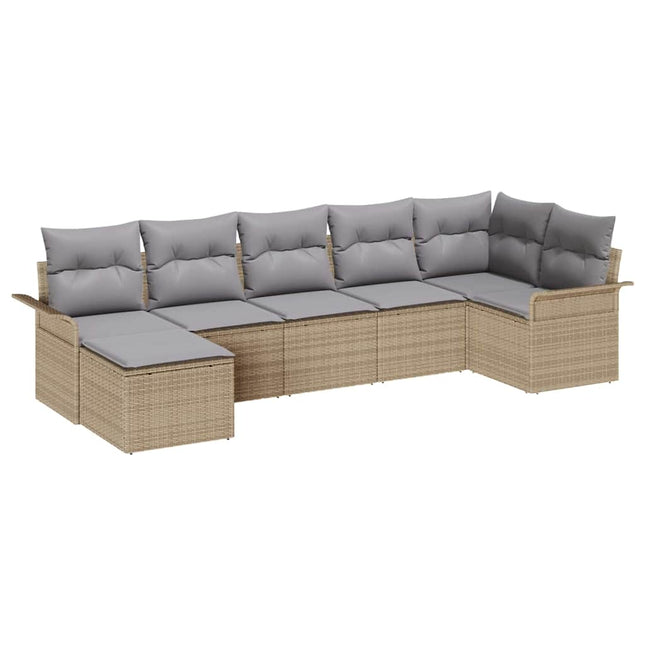 Havesofa Sæt med pude 7 pcs Beige polyrattan