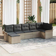 Havesofa Sæt med pude 7 pcs Lysegrå Poly rattan