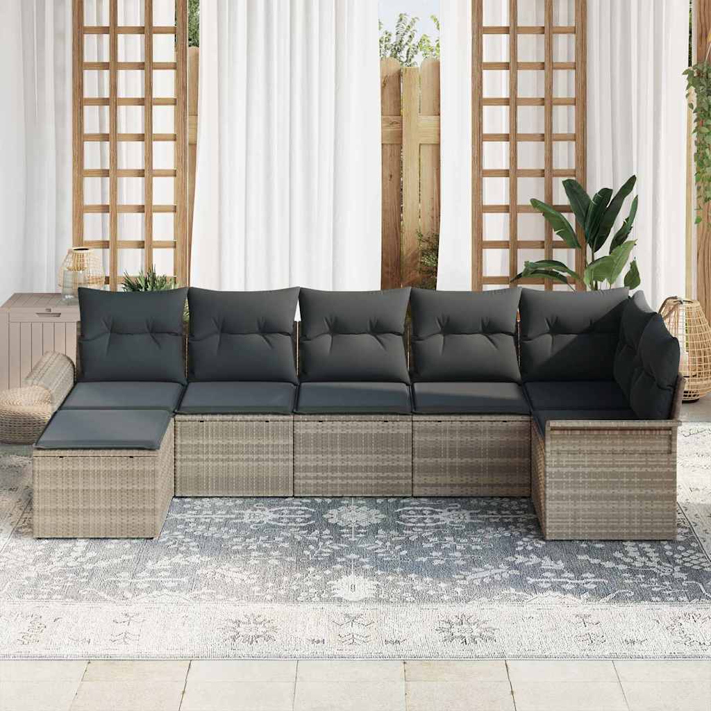 Havesofa Sæt med pude 7 pcs Lysegrå Poly rattan