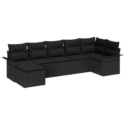 Havesofa Sæt med pude 7 pcs Sort Poly rattan