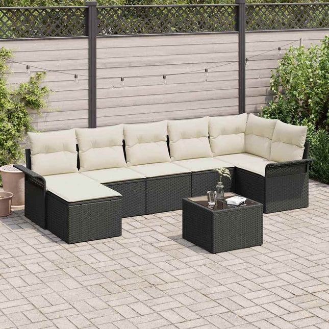 Havesofa Sæt med pude 8 pcs Sort Poly rattan