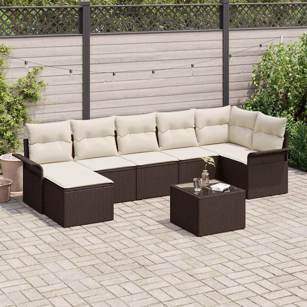 Havesofa Sæt med pude 8 pcs Brun Poly rattan