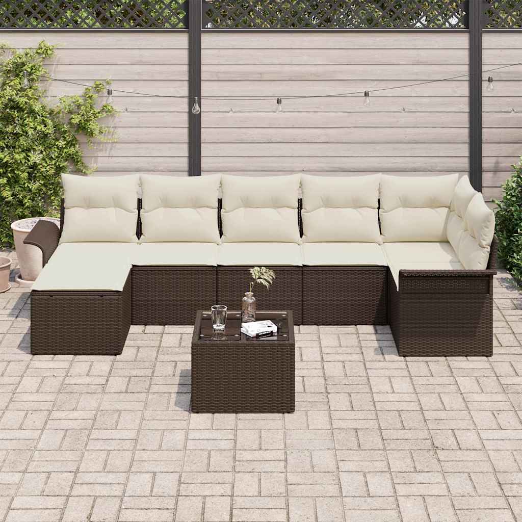 Havesofa Sæt med pude 8 pcs Brun Poly rattan