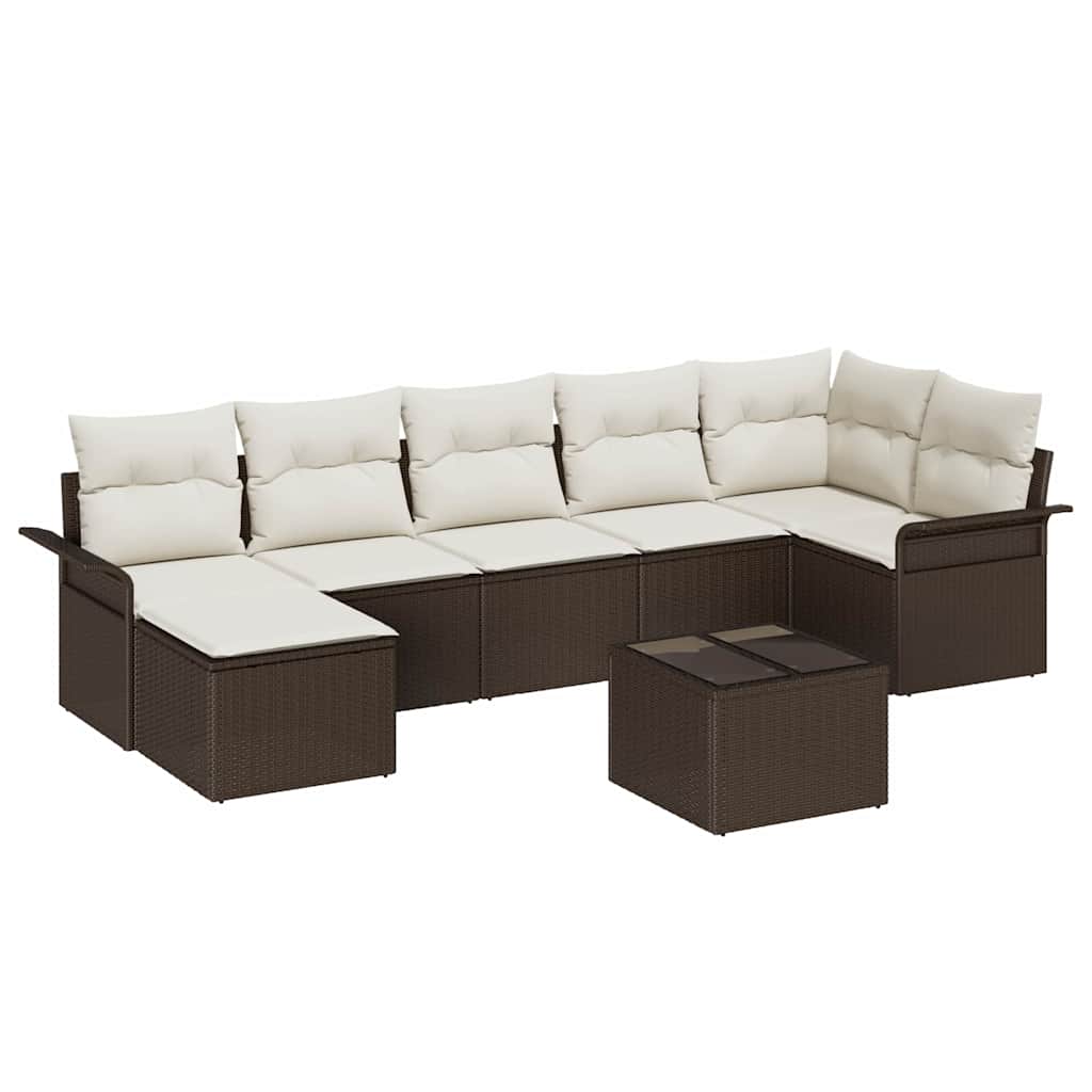 Havesofa Sæt med pude 8 pcs Brun Poly rattan