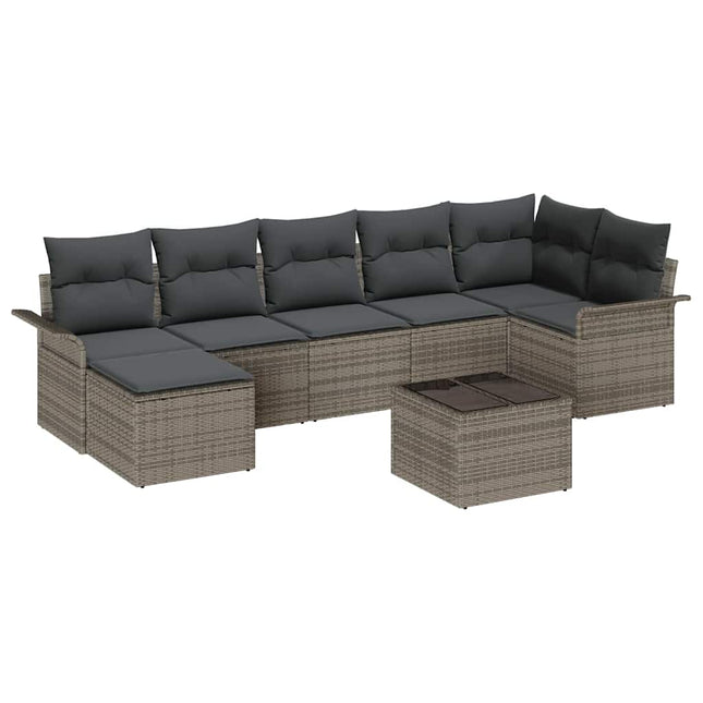 Havesofa Sæt med pude 8 pcs Grå Poly rattan