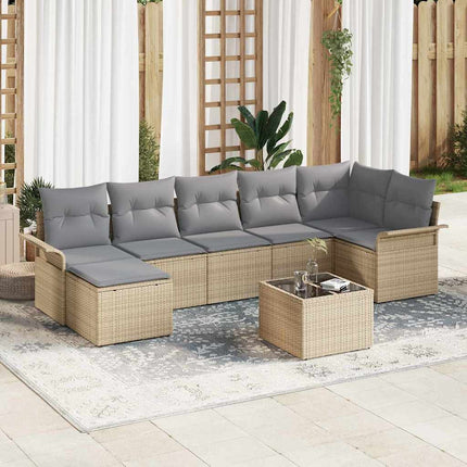 Havesofa Sæt med pude 8 pcs Beige Poly rattan