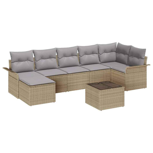 Havesofa Sæt med pude 8 pcs Beige Poly rattan