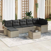 Havesofa Sæt med pude 8 pcs Lysegrå Poly rattan