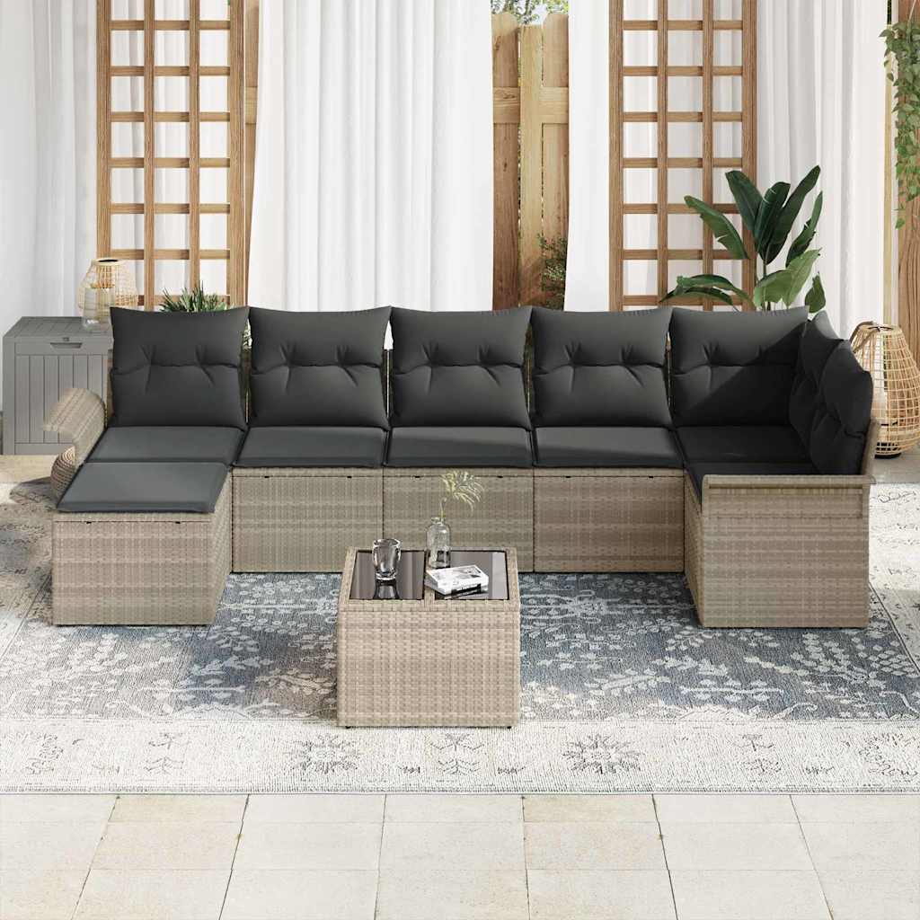Havesofa Sæt med pude 8 pcs Lysegrå Poly rattan