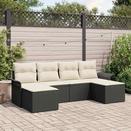 Havesofa Sæt med pude 6 pcs Sort polyrattan
