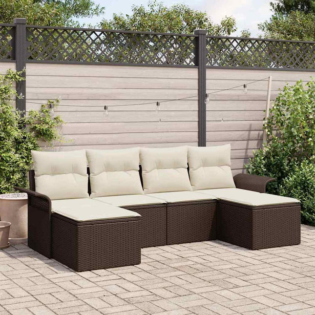 Havesofa Sæt med pude 6 pcs Brun Poly rattan