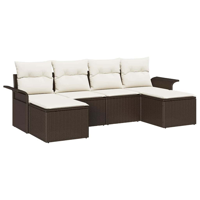 Havesofa Sæt med pude 6 pcs Brun Poly rattan