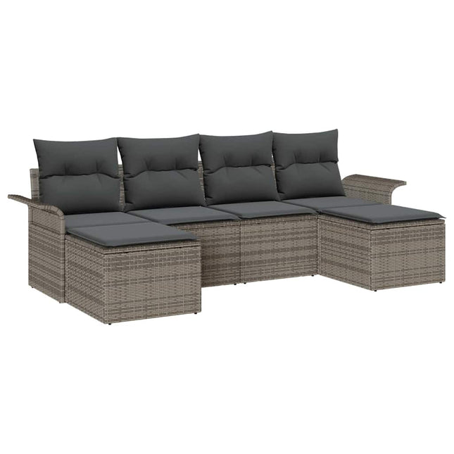 Havesofa Sæt med pude 6 pcs Grå polyrattan