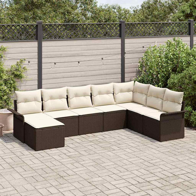 Havesofa Sæt med pude 8 pcs Brun polyrattan