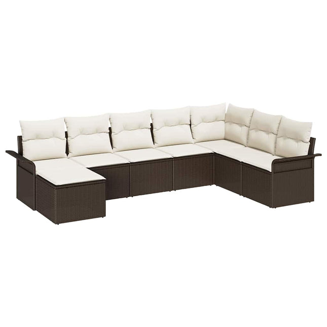 Havesofa Sæt med pude 8 pcs Brun polyrattan