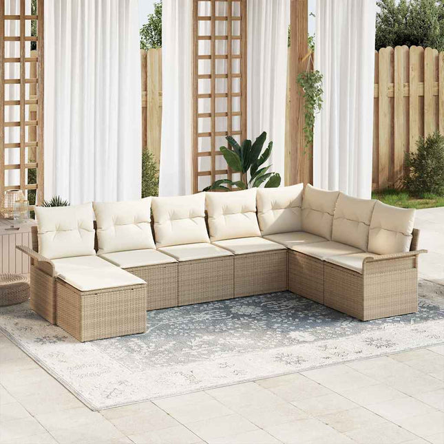 Havesofa Sæt med pude 8 pcs Beige polyrattan
