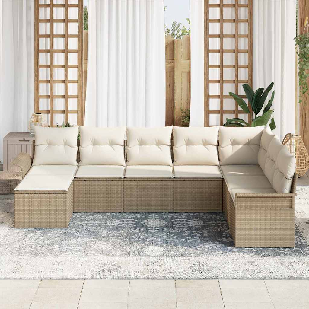 Havesofa Sæt med pude 8 pcs Beige polyrattan