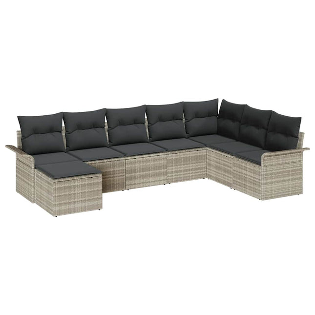 Havesofa Sæt med pude 8 pcs Lysegrå polyrattan