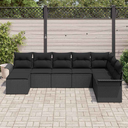 Havesofa Sæt med pude 8 pcs Sort polyrattan