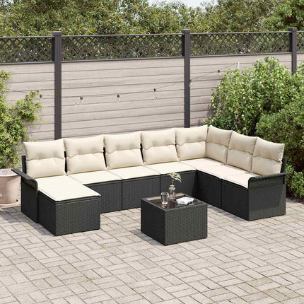 Havesofa Sæt 9 stk. Sort polyrattan
