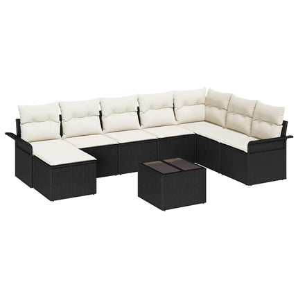 Havesofa Sæt 9 stk. Sort polyrattan