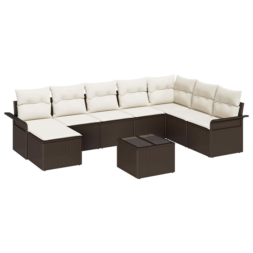 Havesofa Sæt med pude 9 pcs Brun Poly rattan