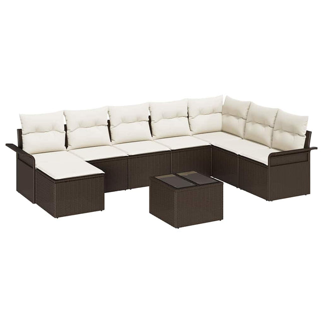 Havesofa Sæt med pude 9 pcs Brun Poly rattan