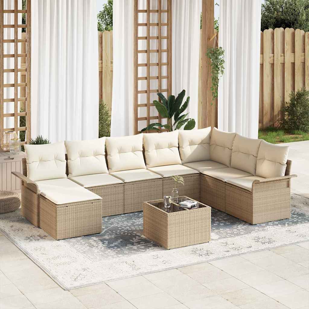Havesofa Sæt med pude 9 pcs Beige polyrattan
