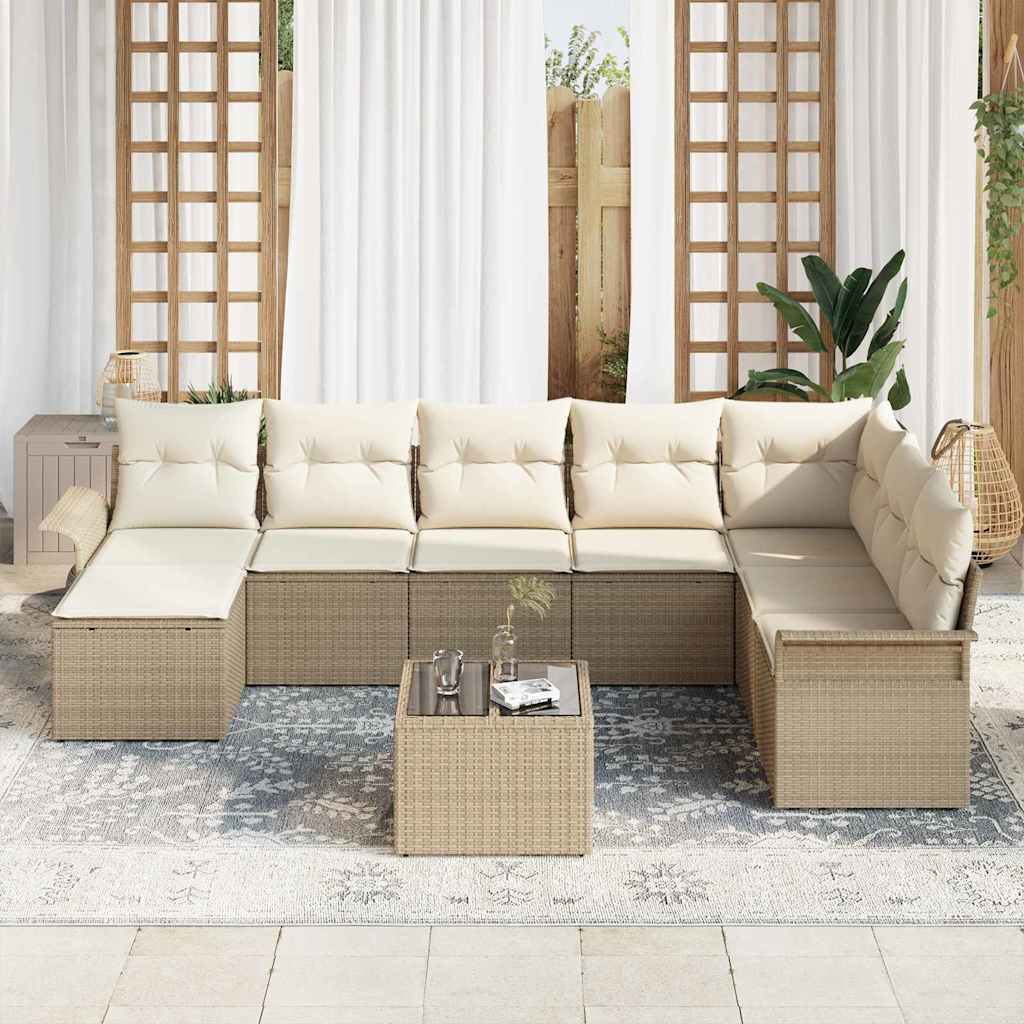 Havesofa Sæt med pude 9 pcs Beige polyrattan