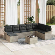 Havesofa Sæt med pude 9 pcs Lysegrå Poly rattan