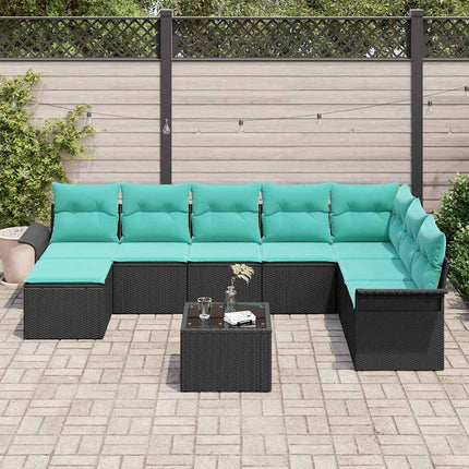 Havesofa Sæt med pude 9 pcs Sort polyrattan