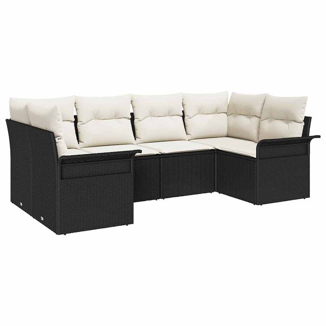Havesofa Sæt med pude 6 pcs Sort polyrattan